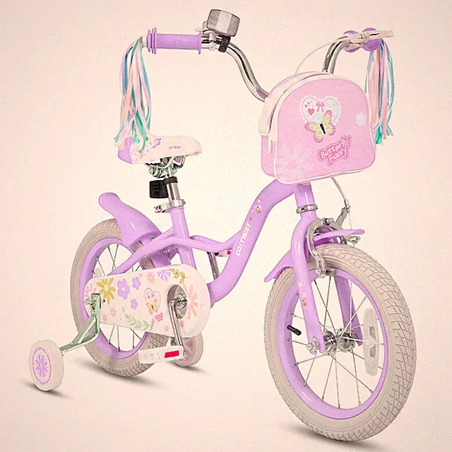 14” Girls Bike w/Front Bag Streamers Children Training Bicycle for 3-5 Years Old