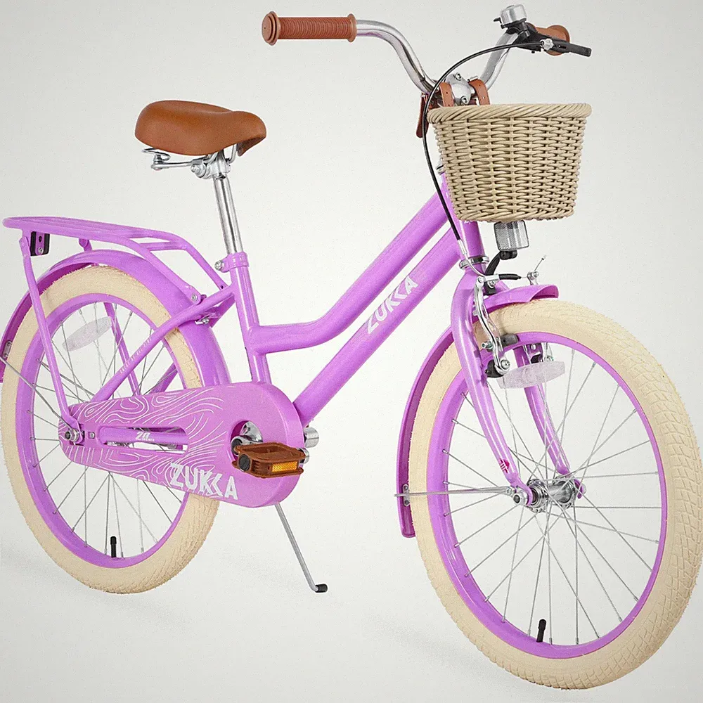 20'' Girls Bicycle, Beach Cruiser Bike with Basket, Outdoor Road Riding - Purple