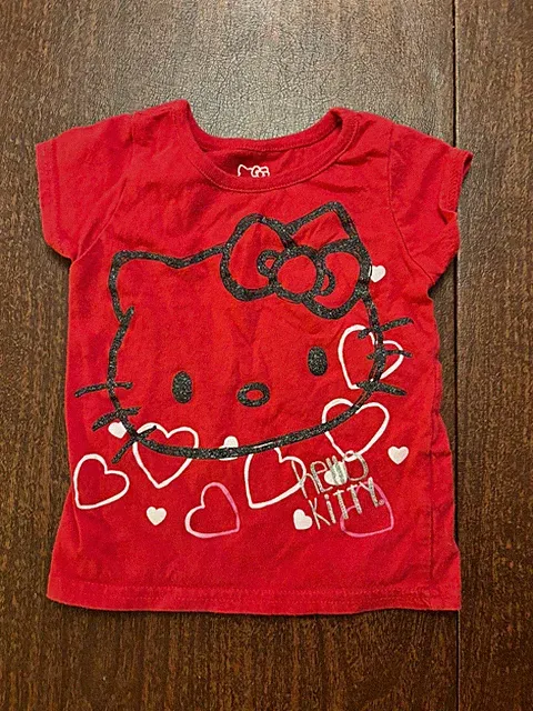 2013 Red Hello Kitty Tee w/Hearts & Glitter Girls 2T for V-Day or Love All Year!