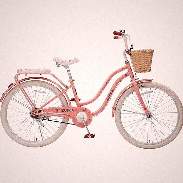 24"Cruiser Bike Single Speed Commuter Bicycle w/Basket Rear Rack for Girls Peach