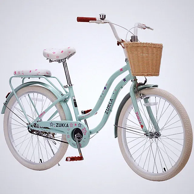 24" Girls Cruiser Bike, Single Speed w/ Wicker Basket & Rear Rack, Green