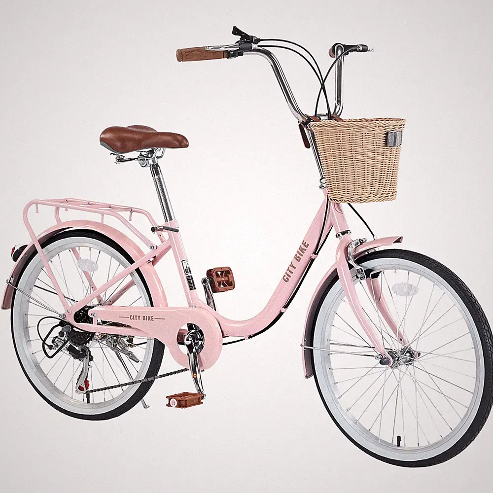 7 Speed City Bicycle With Basket, Steel Frame, 22" Girls Bike