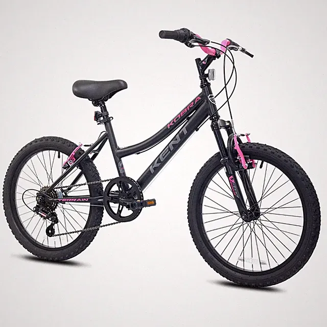 Girls' Kobra Mountain Bike 20" Wheels Steel Frame, Ages 8-12, Black and Pink