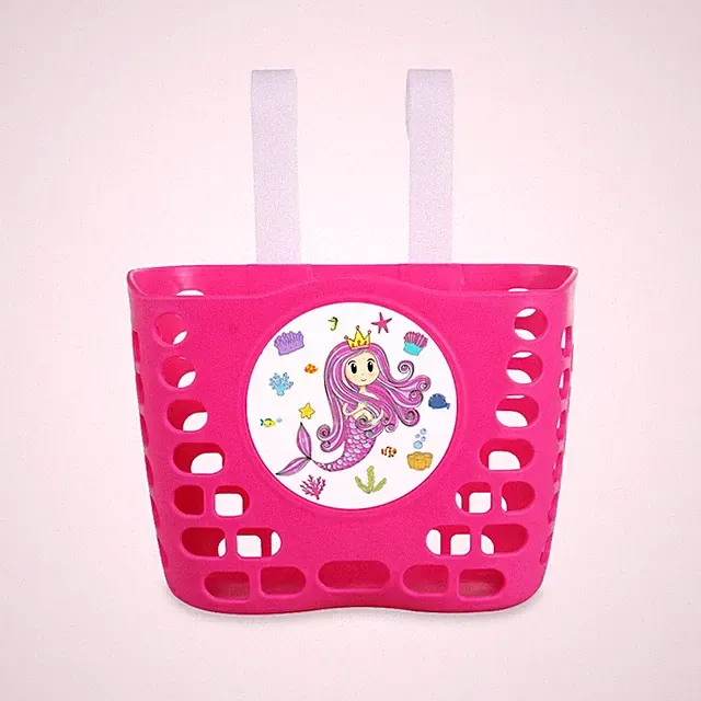Kid's Bike Basket, Cute Princess Mermaid Pattern Bicycle Front Handlebar Basket