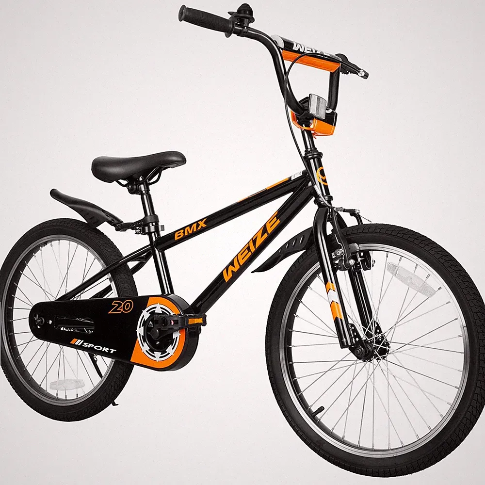 Kids Bike 20 Inch BMX Style Adjustable Seat Black WEIZE 4-12 Bikes Boys Bicycle