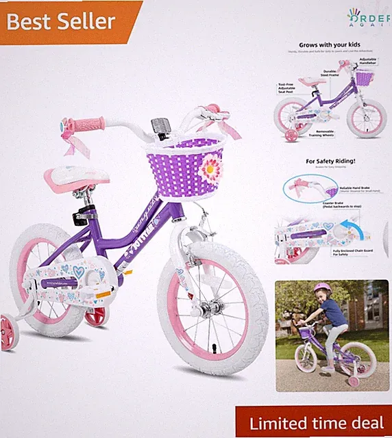 Kids Bike Girls 12-20 Inch Alloy Steel Frame Training Wheels Basket