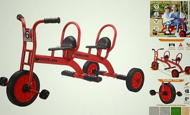 Kids Tricycle for Ages 3-8, Double Kids Trike Bike, Preschool Daycare Red3