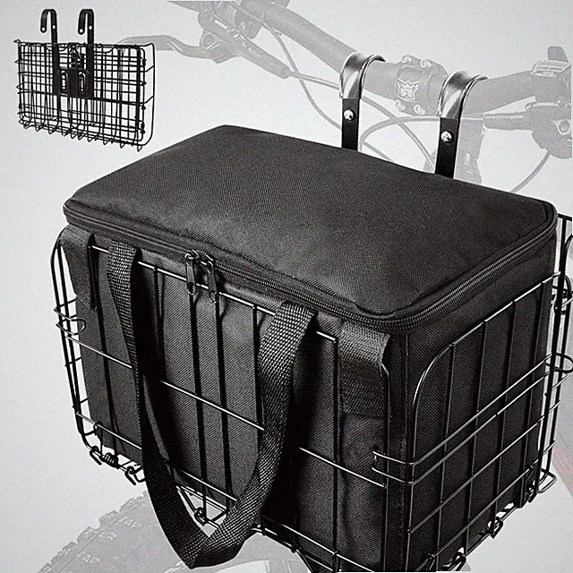 LIQING Bike Basket Front Folding Bicycle Basket with Removable Liner Bag, Qui...