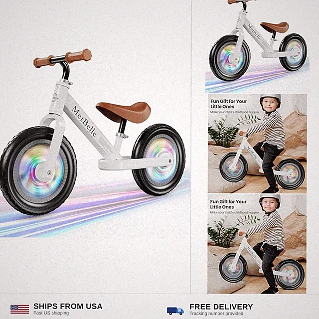 MetBelle Toddler Balance Bike 1-3 Year Old,12" No Pedal Kids Indoor Outdoor T...