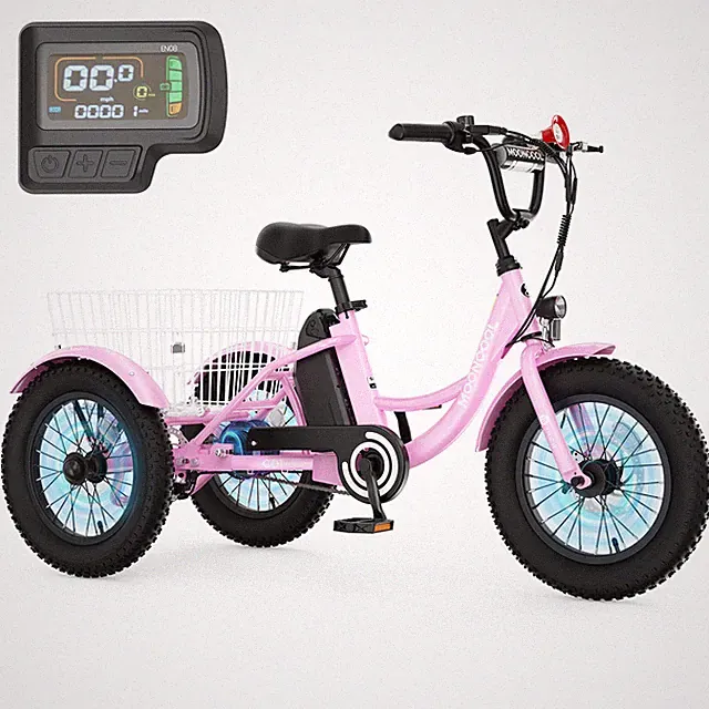 MOONCOOL Pink 16" Fat Tire Trike for Girl Riders 250W Motor 12.5 mph 35 miles