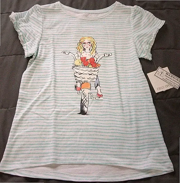 NWT Girls 4/5, 7/8 T-Shirt GIRL on BICYCLE Flowers White Blue Stripes Short Slv
