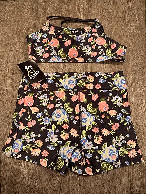 Party Floral Bike Shorts with Adjustable Back Top Set art class L (10/12)