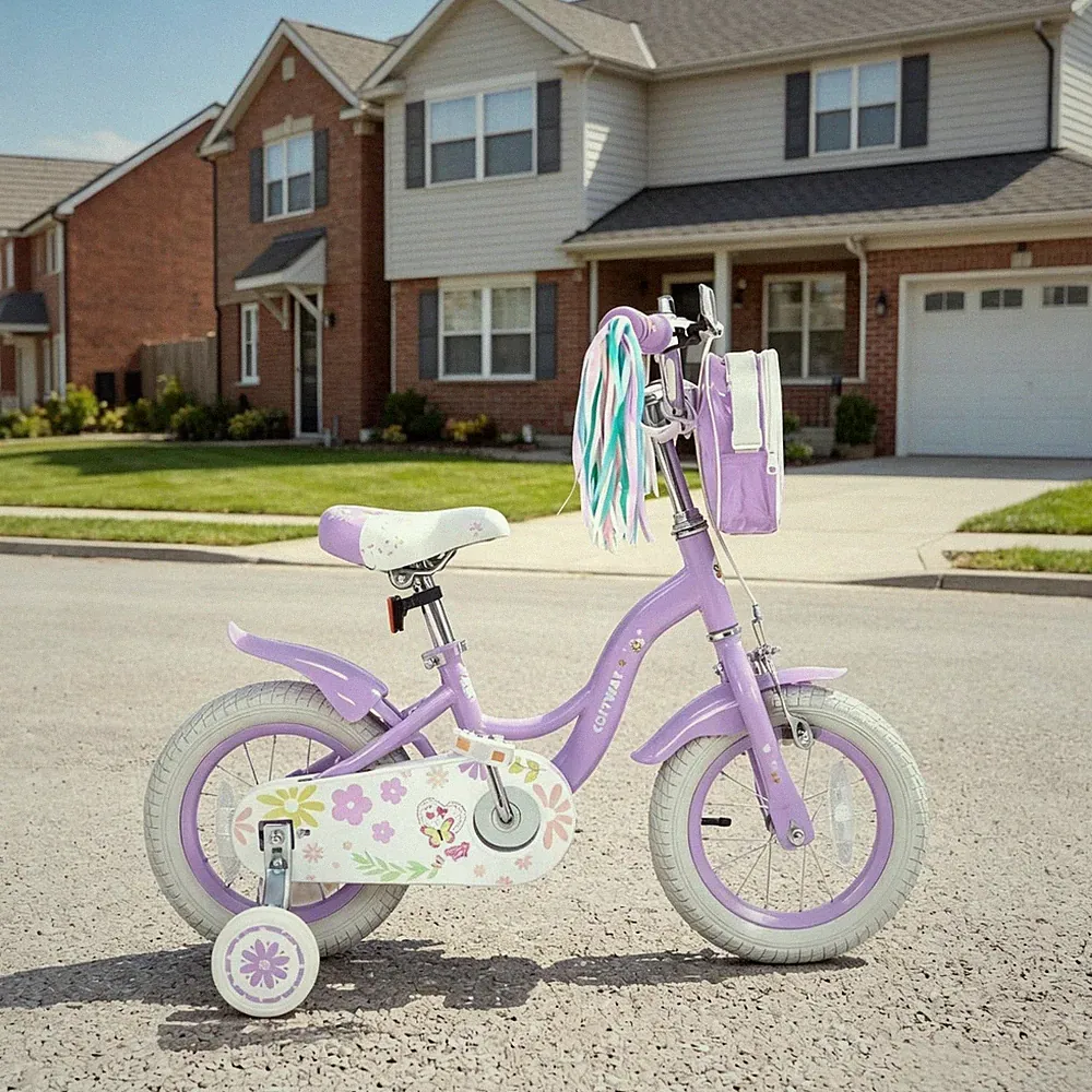 Purple Girls Bike 12-18 Inch Kids Bicycle with Front Storage Bag & Streamers