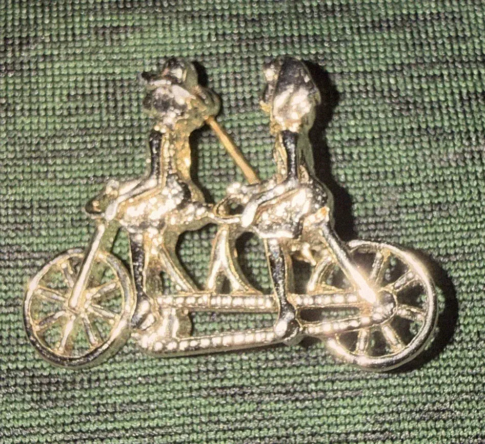 RARE Vintage SARAH COVENTRY Tandem Bicycle Girls Biking Gold Tone Bike Brooch