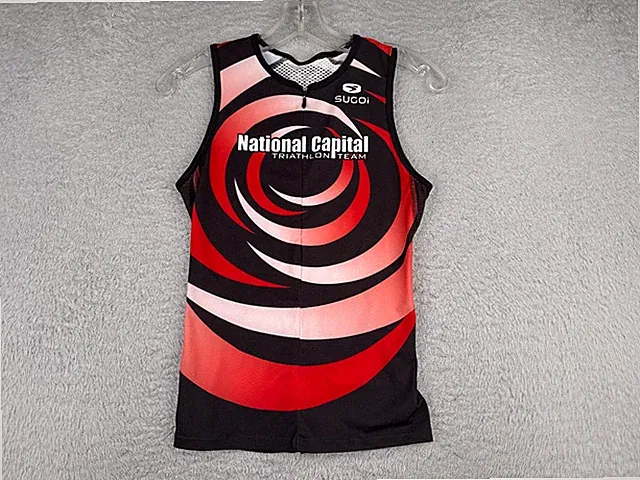 Sugoi Cycling Jersey Girls Medium Red Black 1/2 Zip National Capitol Triathlon
