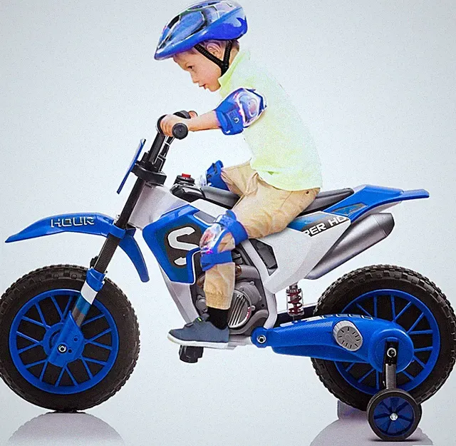 TOBB Electric 12V Blue Kids Ride On Motorcycle Bike Motorbike w/ Training Wheels