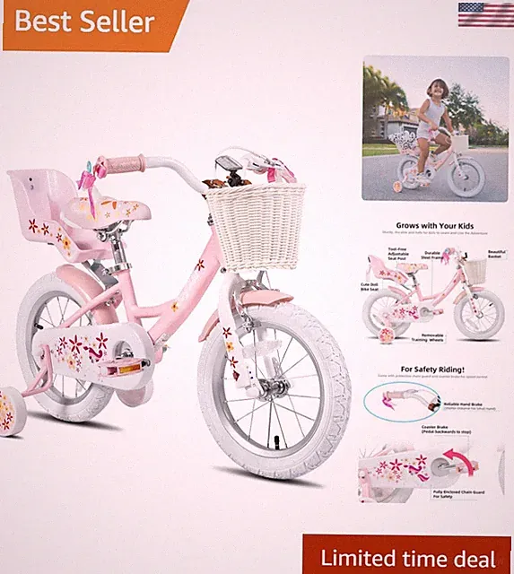 Unicorn 14 Inch Kids Bike for 3 4 5 Girls with Doll Bike Seat Children Princ...