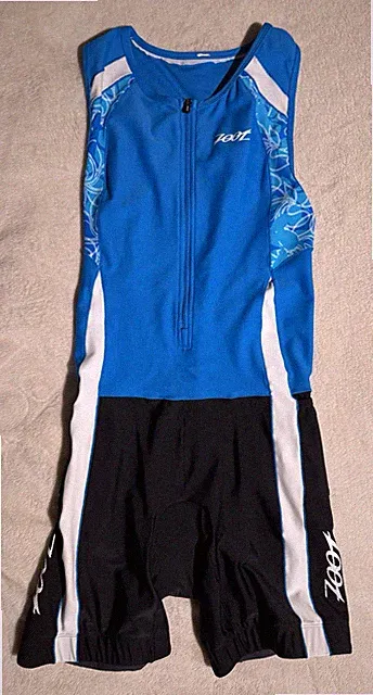 Zoot Triathlon Suit Womens Blue Black Padded One Piece Cycling Swim Bib