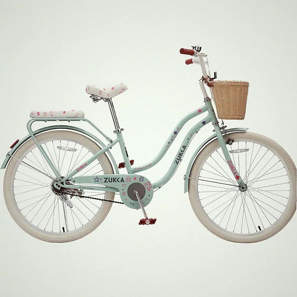 ZUKKA 24" Girls Cruiser Bike, Comfort City Bicycle with Basket Dual Brakes,Green