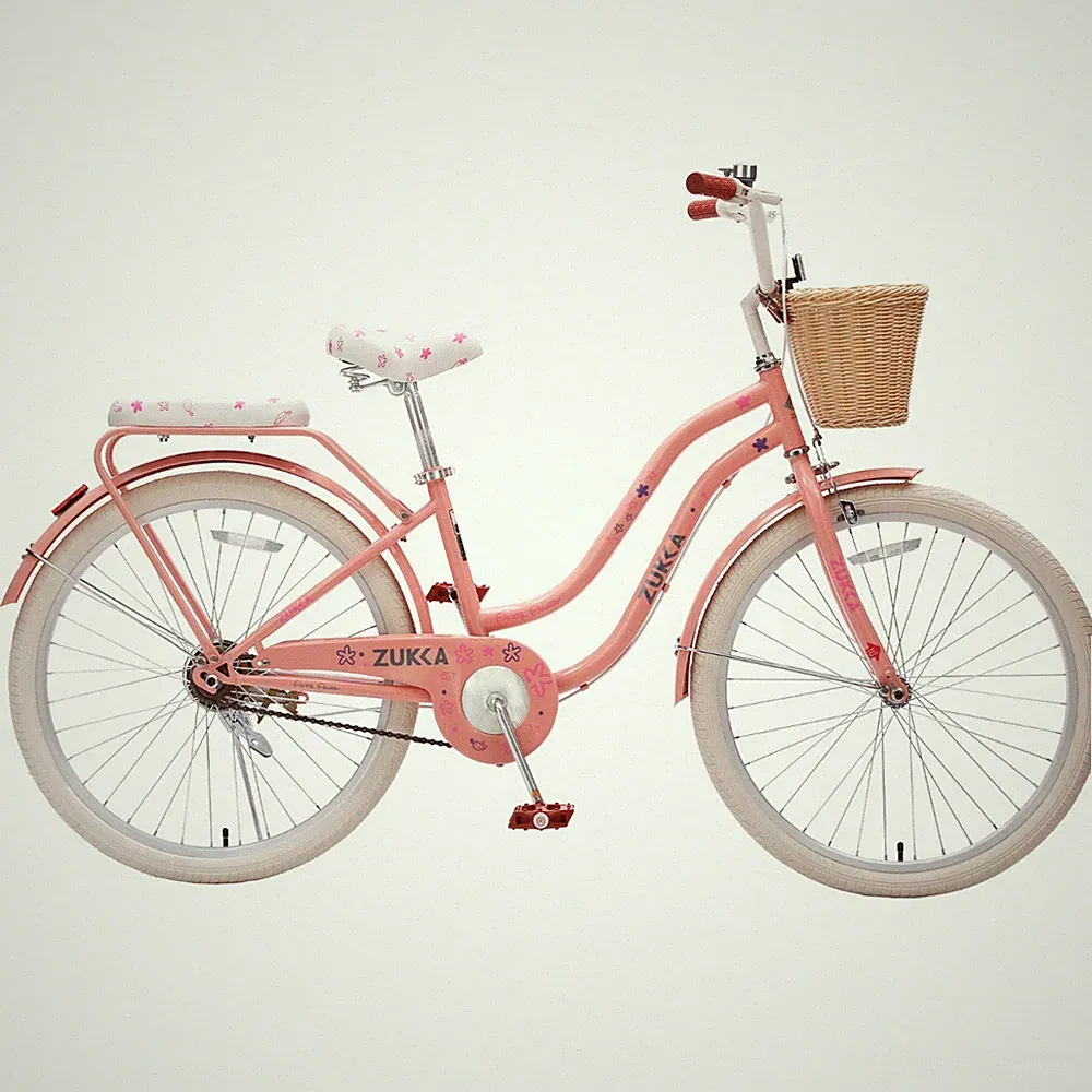 ZUKKA 24" Girls Cruiser Bike, Comfort City Bicycle with Basket Dual Brakes,Pink