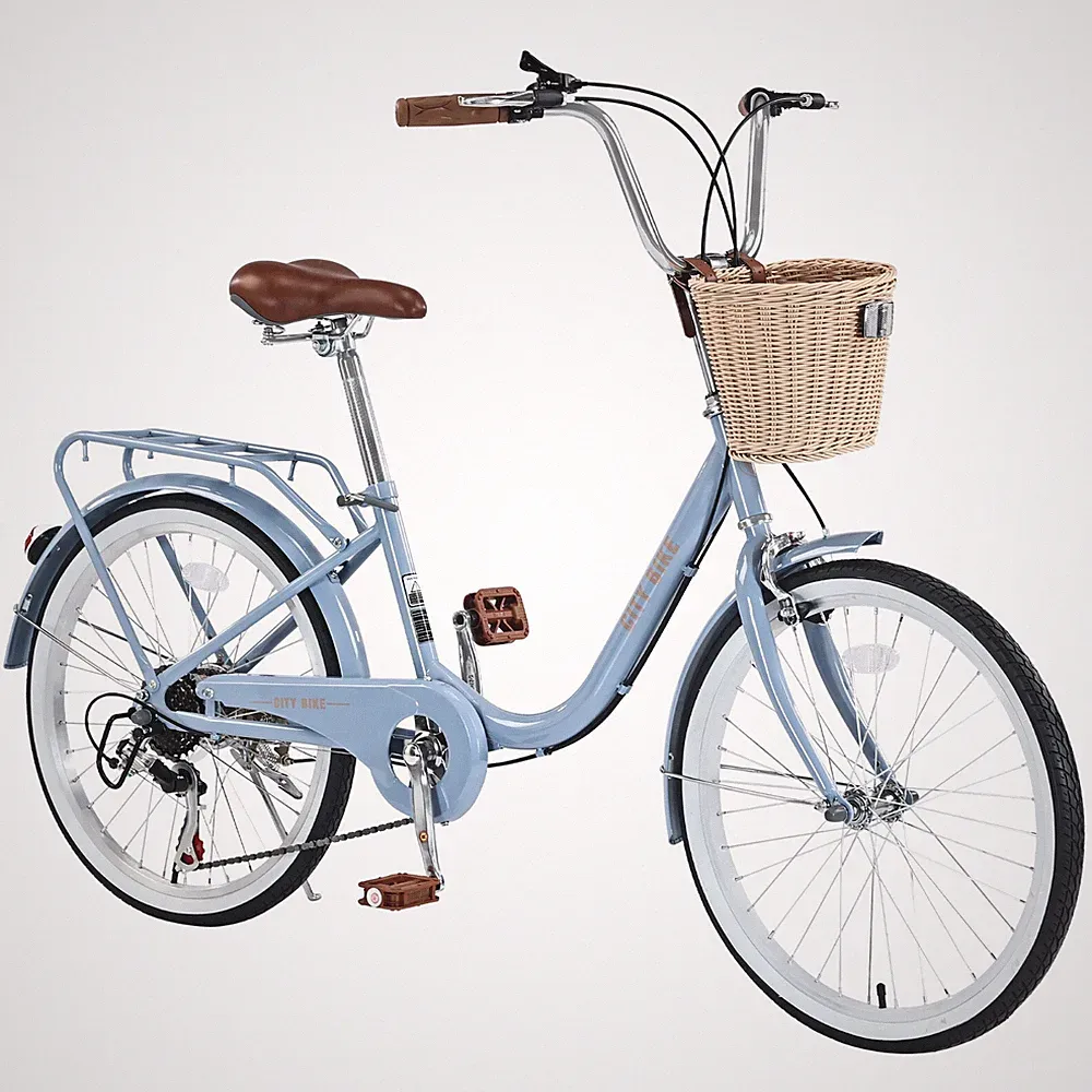 ZUKKA City Bike 22 Inch Girls Bicycle 7 Speed City Bike With Basket,Blue